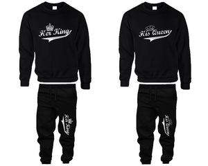 Her King His Queen top and bottom sets. Black sweatshirt and sweatpants set for men, sweater and jogger pants for women.