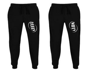 Hubby and Wifey matching jogger pants, Black sweatpants for mens, jogger set womens. Matching couple joggers.