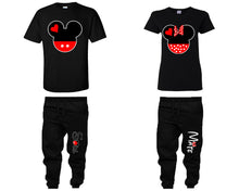Load image into Gallery viewer, Mickey Minnie shirts, matching top and bottom set, Black t shirts, men joggers, shirt and jogger pants women. Matching couple joggers
