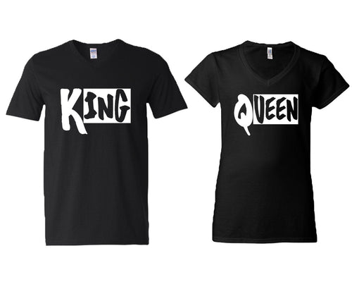 King and Queen matching couple v-neck shirts.Couple shirts, Black v neck t shirts for men, v neck t shirts women. Couple matching shirts.