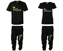 이미지를 갤러리 뷰어에 로드 , Prince and Princess shirts and jogger pants, matching top and bottom set, Black t shirts, men joggers, shirt and jogger pants women. Matching couple joggers
