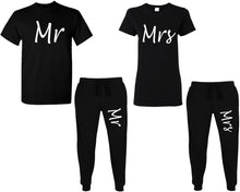 이미지를 갤러리 뷰어에 로드 , Mr and Mrs shirts and jogger pants, matching top and bottom set, Black t shirts, men joggers, shirt and jogger pants women. Matching couple joggers
