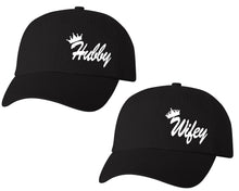 Load image into Gallery viewer, Hubby and Wifey matching caps for couples, Black baseball caps.
