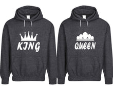 Load image into Gallery viewer, King and Queen pullover speckle hoodies, Matching couple hoodies, Black his and hers man and woman contrast raglan hoodies
