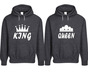 King and Queen pullover speckle hoodies, Matching couple hoodies, Black his and hers man and woman contrast raglan hoodies