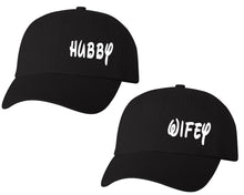 Cargar imagen en el visor de la galería, Hubby and Wifey matching caps for couples, Black baseball caps.
