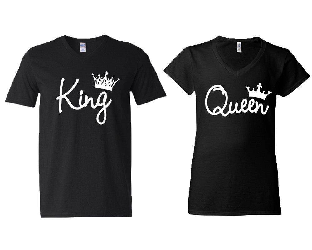 King and Queen matching couple v-neck shirts.Couple shirts, Black v neck t shirts for men, v neck t shirts women. Couple matching shirts.