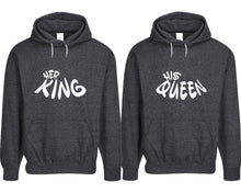 Load image into Gallery viewer, Her King and His Queen pullover speckle hoodies, Matching couple hoodies, Black his and hers man and woman contrast raglan hoodies
