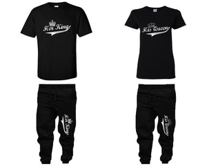 Her King His Queen shirts, matching top and bottom set, Black t shirts, men joggers, shirt and jogger pants women. Matching couple joggers