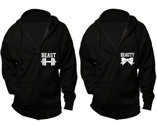 Beast and Beauty zipper hoodies, Matching couple hoodies, Black zip up hoodie for man, Black zip up hoodie womens