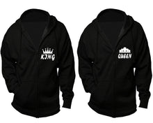 將圖片載入圖庫檢視器 King and Queen zipper hoodies, Matching couple hoodies, Black zip up hoodie for man, Black zip up hoodie womens
