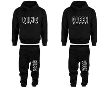 Charger l&#39;image dans la galerie, King and Queen matching top and bottom set, Black pullover hoodie and sweatpants sets for mens, pullover hoodie and jogger set womens. Matching couple joggers.
