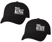 Load image into Gallery viewer, Her King and His Queen matching caps for couples, Black baseball caps.
