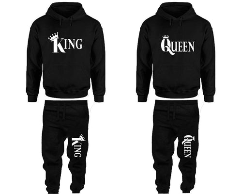 King and Queen matching top and bottom set, Black pullover hoodie and sweatpants sets for mens, pullover hoodie and jogger set womens. Matching couple joggers.