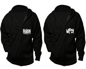 Hubby and Wifey zipper hoodies, Matching couple hoodies, Black zip up hoodie for man, Black zip up hoodie womens