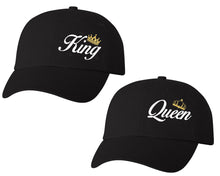 將圖片載入圖庫檢視器 King and Queen matching caps for couples, Black baseball caps.
