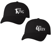 Load image into Gallery viewer, Her King and His Queen matching caps for couples, Black baseball caps.
