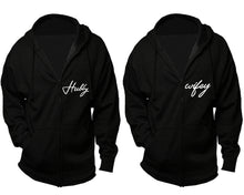 將圖片載入圖庫檢視器 Hubby and Wifey zipper hoodies, Matching couple hoodies, Black zip up hoodie for man, Black zip up hoodie womens
