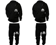將圖片載入圖庫檢視器 King and Queen zipper hoodies, Matching couple hoodies, Black zip up hoodie for man, Black zip up hoodie womens, Black jogger pants for man and woman.
