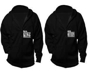 Her King and His Queen zipper hoodies, Matching couple hoodies, Black zip up hoodie for man, Black zip up hoodie womens