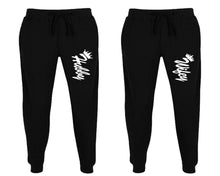 Load image into Gallery viewer, Hubby and Wifey matching jogger pants, Black sweatpants for mens, jogger set womens. Matching couple joggers.
