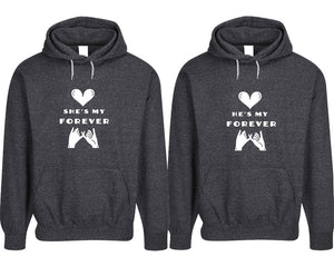 She's My Forever and He's My Forever pullover speckle hoodies, Matching couple hoodies, Black his and hers man and woman contrast raglan hoodies