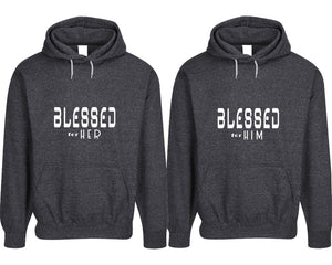 Blessed for Her and Blessed for Him pullover speckle hoodies, Matching couple hoodies, Black his and hers man and woman contrast raglan hoodies