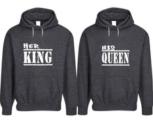 將圖片載入圖庫檢視器 Her King and His Queen pullover speckle hoodies, Matching couple hoodies, Black his and hers man and woman contrast raglan hoodies
