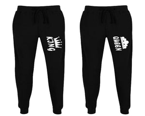 King and Queen matching jogger pants, Black sweatpants for mens, jogger set womens. Matching couple joggers.