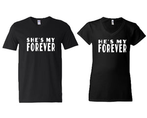 She's My Forever and He's My Forever matching couple v-neck shirts.Couple shirts, Black v neck t shirts for men, v neck t shirts women. Couple matching shirts.