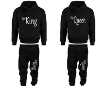 Charger l&#39;image dans la galerie, Her King and His Queen matching top and bottom set, Black pullover hoodie and sweatpants sets for mens, pullover hoodie and jogger set womens. Matching couple joggers.
