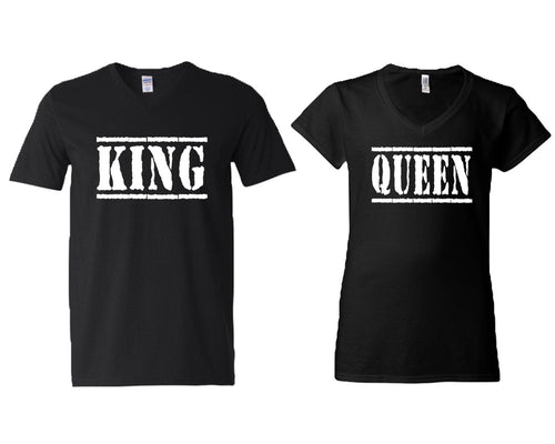 King and Queen matching couple v-neck shirts.Couple shirts, Black v neck t shirts for men, v neck t shirts women. Couple matching shirts.