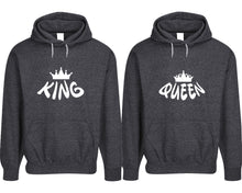 Cargar imagen en el visor de la galería, King and Queen pullover speckle hoodies, Matching couple hoodies, Black his and hers man and woman contrast raglan hoodies
