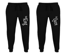 Load image into Gallery viewer, Her King and His Queen matching jogger pants, Black sweatpants for mens, jogger set womens. Matching couple joggers.
