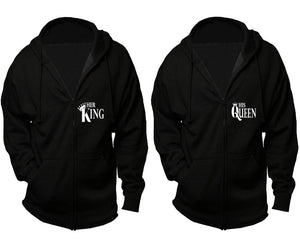 Her King and His Queen zipper hoodies, Matching couple hoodies, Black zip up hoodie for man, Black zip up hoodie womens