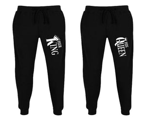 Her King and His Queen matching jogger pants, Black sweatpants for mens, jogger set womens. Matching couple joggers.