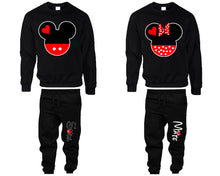 Charger l&#39;image dans la galerie, Mickey Minnie top and bottom sets. Black sweatshirt and sweatpants set for men, sweater and jogger pants for women.
