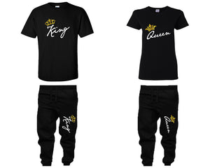 King and Queen shirts and jogger pants, matching top and bottom set, Black t shirts, men joggers, shirt and jogger pants women. Matching couple joggers