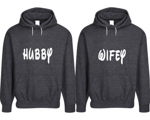 Hubby and Wifey pullover speckle hoodies, Matching couple hoodies, Black his and hers man and woman contrast raglan hoodies