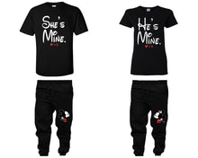 Charger l&#39;image dans la galerie, She&#39;s Mine He&#39;s Mine shirts, matching top and bottom set, Black t shirts, men joggers, shirt and jogger pants women. Matching couple joggers
