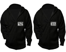 Load image into Gallery viewer, King and Queen zipper hoodies, Matching couple hoodies, Black zip up hoodie for man, Black zip up hoodie womens
