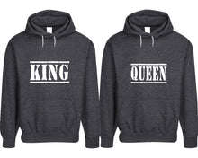 Charger l&#39;image dans la galerie, King and Queen pullover speckle hoodies, Matching couple hoodies, Black his and hers man and woman contrast raglan hoodies
