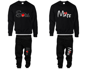Soul Mate top and bottom sets. Black sweatshirt and sweatpants set for men, sweater and jogger pants for women.