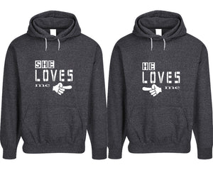 She Loves Me and He Loves Me pullover speckle hoodies, Matching couple hoodies, Black his and hers man and woman contrast raglan hoodies