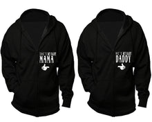 Load image into Gallery viewer, She&#39;s My Baby Mama and He&#39;s My Baby Daddy zipper hoodies, Matching couple hoodies, Black zip up hoodie for man, Black zip up hoodie womens
