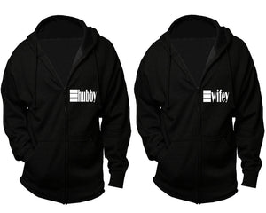 Hubby and Wifey zipper hoodies, Matching couple hoodies, Black zip up hoodie for man, Black zip up hoodie womens
