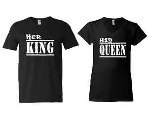 Her King and His Queen matching couple v-neck shirts.Couple shirts, Black v neck t shirts for men, v neck t shirts women. Couple matching shirts.