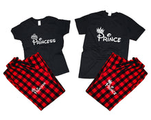 將圖片載入圖庫檢視器 Prince and Princess matching couple top bottom sets.Couple shirts, Buffalo Red_Black flannel pants for men, flannel pants for women. Couple matching shirts.
