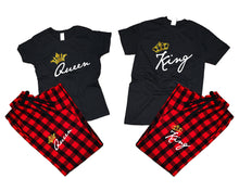 Load image into Gallery viewer, King and Queen matching couple top bottom sets.Couple shirts, Buffalo Red_Black flannel pants for men, flannel pants for women. Couple matching shirts.
