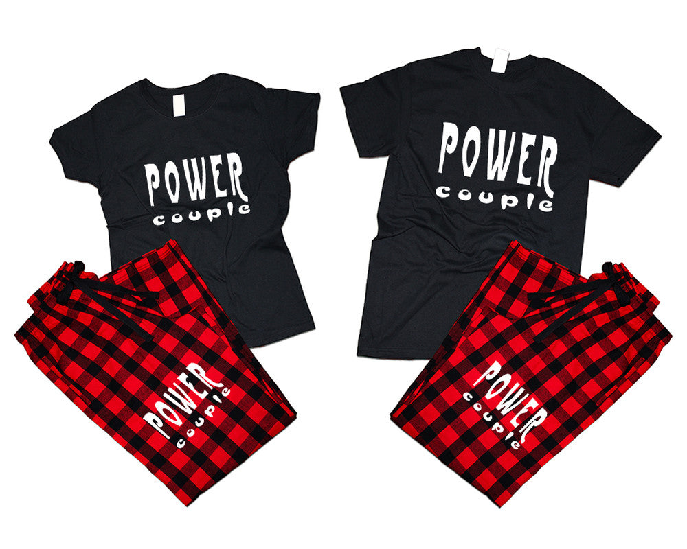 Power Couple matching couple top bottom sets.Couple shirts, Buffalo Red_Black flannel pants for men, flannel pants for women. Couple matching shirts.